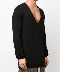 ( Nouvelle Collection ) Rick Owens 09 BLACK Pull En Maille Fine à Col V Profond Homme -Rick Owens Soldes 17816035 38826111 600