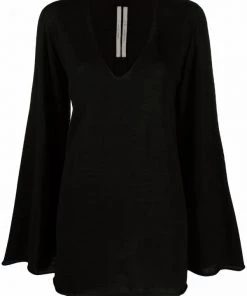 ( Nouvelle Collection ) Rick Owens Haut En Maille Fine à Col V 09 BLACK