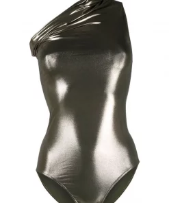 ( Nouvelle Collection ) Rick Owens 84 BRONZE METAL Maillot De Bain Métallisé à Une épaule Femme