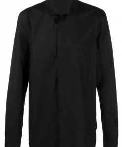 ( Nouvelle Collection ) Rick Owens 09 BLACK Chemise Unie à Manches Longues Homme