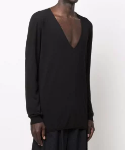 ( Nouvelle Collection ) Rick Owens 09 BLACK Sweat à Col V Homme -Rick Owens Soldes 17831275 37823985 600