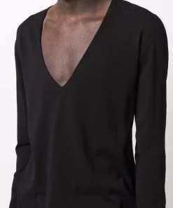( Nouvelle Collection ) Rick Owens 09 BLACK Sweat à Col V Homme -Rick Owens Soldes 17831275 37823986 600