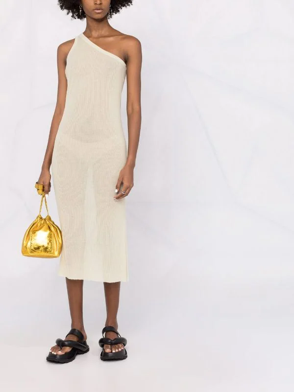 ( Nouvelle Collection ) Rick Owens 32 VANILLA Robe Nervurée à Design à Une épaule Femme 4 ( Nouvelle Collection ) Rick Owens 32 VANILLA Robe Nervurée à Design à Une épaule Femme – Image 2