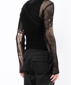 Rick Owens 09 BLACK Pull Banana Net à Effet Usé Homme -Rick Owens Soldes 17839138 37566953 600