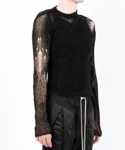 Rick Owens 09 BLACK Pull Banana Net à Effet Usé Homme -Rick Owens Soldes 17839138 37569210 600