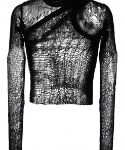 Rick Owens 09 BLACK Pull Banana Net à Effet Usé Homme