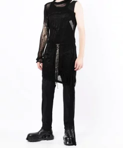 Rick Owens 09 BLACK Pull Banana Net à Effet Usé Homme -Rick Owens Soldes 17839138 37570203 600