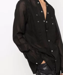 ( Nouvelle Collection ) Rick Owens Chemise Boutonnée à Manches Longues Homme -Rick Owens Soldes 17875075 37803530 600