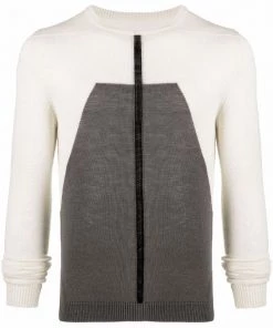 ( Nouvelle Collection ) Rick Owens Pull En Laine Vierge à Design à Empiècements 213409 NATURAL/DUST/BLACK