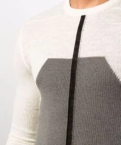 ( Nouvelle Collection ) Rick Owens Pull En Laine Vierge à Design à Empiècements 213409 NATURAL/DUST/BLACK -Rick Owens Soldes 17882527 37746240 600