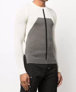 ( Nouvelle Collection ) Rick Owens Pull En Laine Vierge à Design à Empiècements 213409 NATURAL/DUST/BLACK -Rick Owens Soldes 17882527 37764269 600