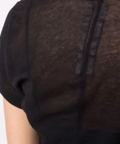 ( Nouvelle Collection ) Rick Owens 09 BLACK T-shirt En Coton Biologique à Détail Drapé Femme -Rick Owens Soldes 17883239 37745616 600