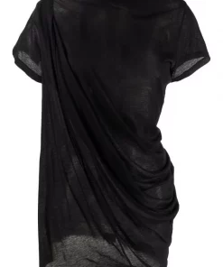 ( Nouvelle Collection ) Rick Owens 09 BLACK T-shirt En Coton Biologique à Détail Drapé Femme