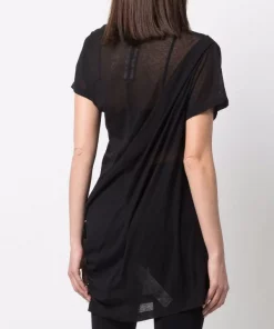 ( Nouvelle Collection ) Rick Owens 09 BLACK T-shirt En Coton Biologique à Détail Drapé Femme -Rick Owens Soldes 17883239 37746271 600