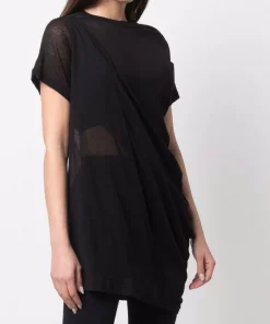 ( Nouvelle Collection ) Rick Owens 09 BLACK T-shirt En Coton Biologique à Détail Drapé Femme -Rick Owens Soldes 17883239 37746274 600