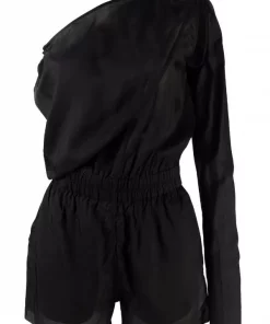 Rick Owens 09 BLACK Combishort Drapée à Design à Une épaule Femme