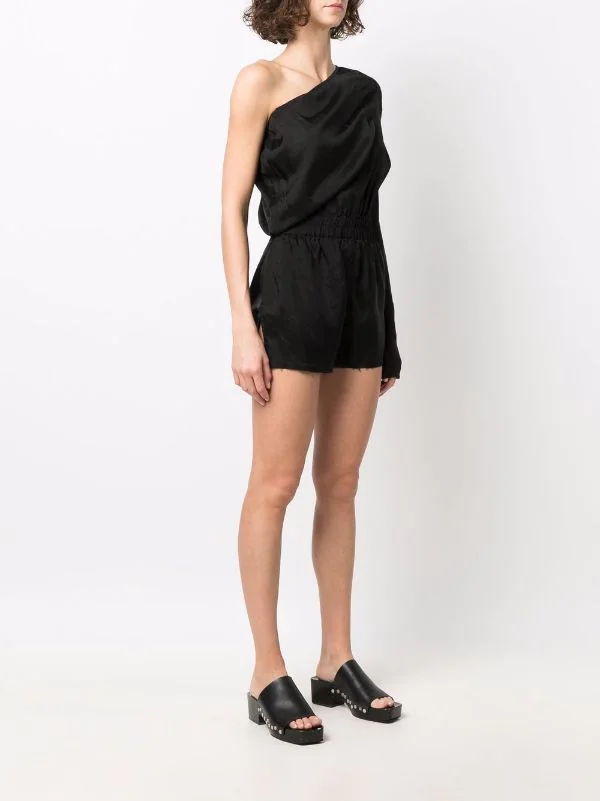Rick Owens 09 BLACK Combishort Drapée à Design à Une épaule Femme 5 Rick Owens 09 BLACK Combishort Drapée à Design à Une épaule Femme – Image 3