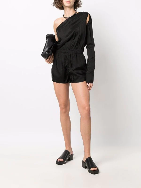 Rick Owens 09 BLACK Combishort Drapée à Design à Une épaule Femme 4 Rick Owens 09 BLACK Combishort Drapée à Design à Une épaule Femme – Image 2