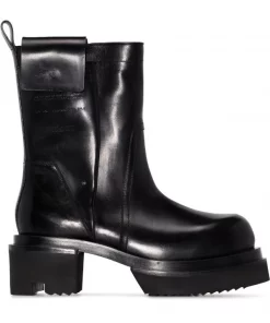 ( Nouvelle Collection ) Rick Owens 99 BLACK/BLACK Bottes Fogpocket Bogun En Cuir Homme