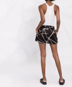 ( Nouvelle Collection ) Rick Owens 0921 BLACK/NATURAL Short Fog à Imprimé Abstrait Femme -Rick Owens Soldes 17909081 37801087 600