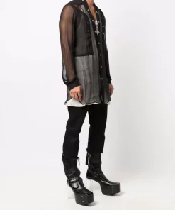 ( Nouvelle Collection ) Rick Owens 09 BLACK Chemise à Effet De Transparence Homme -Rick Owens Soldes 17909451 39147077 600