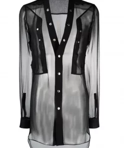 ( Nouvelle Collection ) Rick Owens 09 BLACK Chemise à Effet De Transparence Homme