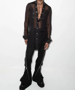 ( Nouvelle Collection ) Rick Owens 09 BLACK Chemise à Effet De Transparence Homme -Rick Owens Soldes 17909451 39248090 600