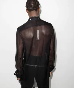 ( Nouvelle Collection ) Rick Owens 09 BLACK Chemise à Effet De Transparence Homme -Rick Owens Soldes 17909451 39248091 600