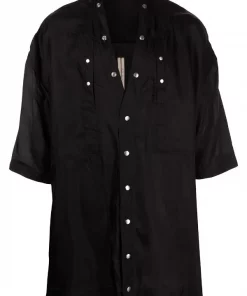 ( Nouvelle Collection ) Rick Owens 09 BLACK Chemise Oversize à Manches Courtes Homme