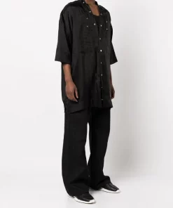 ( Nouvelle Collection ) Rick Owens 09 BLACK Chemise Oversize à Manches Courtes Homme -Rick Owens Soldes 17911133 39145877 600