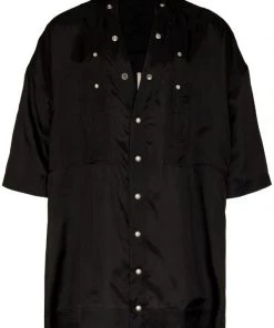 ( Nouvelle Collection ) Rick Owens 09 BLACK Chemise Oversize à Manches Courtes Homme -Rick Owens Soldes 17911133 39159030 600