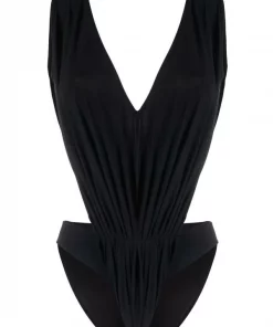 ( Nouvelle Collection ) Rick Owens Maillot De Bain Froncé à Col V 09 BLACK
