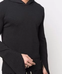 ( Nouvelle Collection ) Rick Owens Hoodie En Maille à Manches Fendues 09 NERO -Rick Owens Soldes 17914696 37782804 600