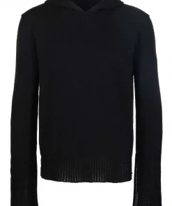 ( Nouvelle Collection ) Rick Owens Hoodie En Maille Ă Manches Fendues 09 NERO