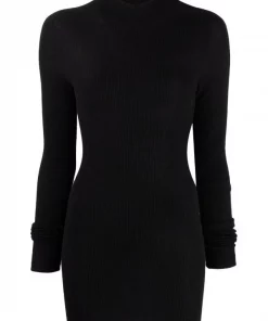 ( Nouvelle Collection ) Rick Owens 09 BLACK Pull Long En Maille Nervurée Femme