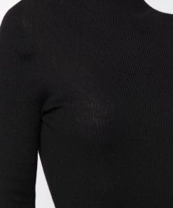 ( Nouvelle Collection ) Rick Owens 09 BLACK Pull Long En Maille Nervurée Femme -Rick Owens Soldes 17917025 38318671 600