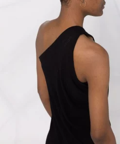 ( Nouvelle Collection ) Rick Owens Robe Nervurée à Design à Une épaule 09 BLACK -Rick Owens Soldes 17924254 37787174 600