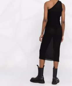( Nouvelle Collection ) Rick Owens Robe Nervurée à Design à Une épaule 09 BLACK -Rick Owens Soldes 17924254 37787216 600