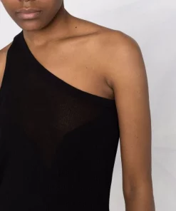 ( Nouvelle Collection ) Rick Owens Robe Nervurée à Design à Une épaule 09 BLACK -Rick Owens Soldes 17924254 37802013 600