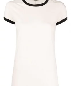 ( Nouvelle Collection ) Rick Owens 2109 NATURAL/BLACK T-shirt à Bords Contrastants Femme