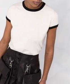 ( Nouvelle Collection ) Rick Owens 2109 NATURAL/BLACK T-shirt à Bords Contrastants Femme -Rick Owens Soldes 17929743 37824008 600