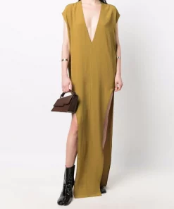( Nouvelle Collection ) Rick Owens Robe Longue Arrowhead à Col Plongeant 72 SULPHATE -Rick Owens Soldes 17945235 38049338 600