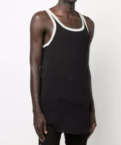( Nouvelle Collection ) Rick Owens 0921 BLACK/NATURAL Débardeur à Bords Contrastants Homme -Rick Owens Soldes 17945236 37950724 600
