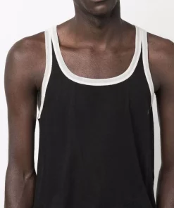 ( Nouvelle Collection ) Rick Owens 0921 BLACK/NATURAL Débardeur à Bords Contrastants Homme -Rick Owens Soldes 17945236 37950731 600