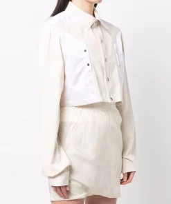 ( Nouvelle Collection ) Rick Owens Veste Crop à Empiècements Contrastants 21110 NATURAL/CHALK WHITE -Rick Owens Soldes 17945237 38048762 600