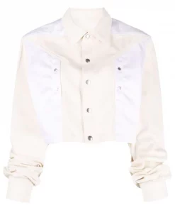 ( Nouvelle Collection ) Rick Owens Veste Crop à Empiècements Contrastants 21110 NATURAL/CHALK WHITE