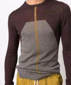 ( Nouvelle Collection ) Rick Owens 643472 OXBLOOD/DUST/SUPHATE Pull à Imprimé Colour Block Homme -Rick Owens Soldes 17957658 37994186 600