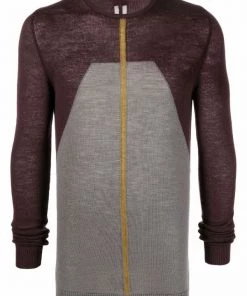 ( Nouvelle Collection ) Rick Owens 643472 OXBLOOD/DUST/SUPHATE Pull à Imprimé Colour Block Homme