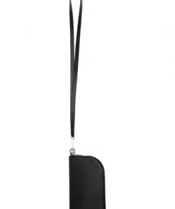 ( Nouvelle Collection ) Rick Owens Portefeuille En Cuir à Lanière Portée Autour Du Cou 09 BLACK