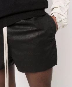 ( Nouvelle Collection ) Rick Owens 09 BLACK Short Fog à Taille à Lien De Resserrage Homme -Rick Owens Soldes 17969826 38819213 600